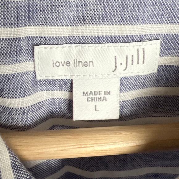 J. Jill Linen Striped Button Down Women Sleeveless Blue White Large - Picture 2 of 7